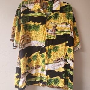 Pineapple Connection Yellow Black‎ Hawaiian Shirt Size XL Classic Trucks Beach